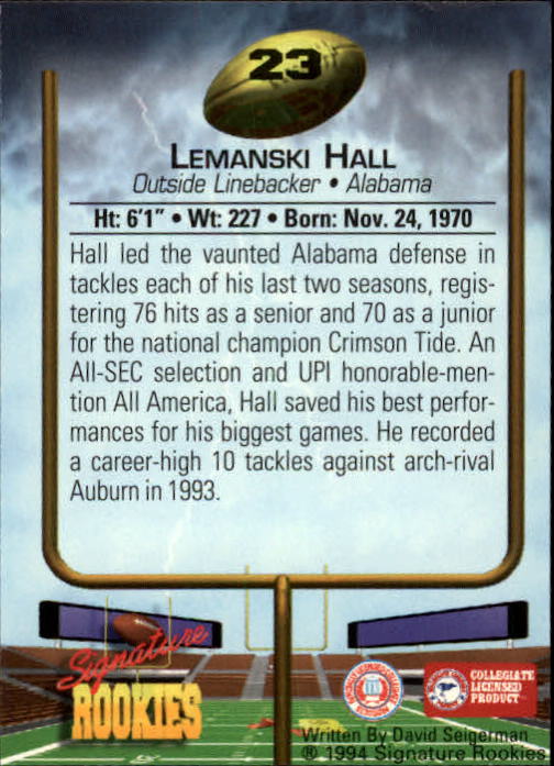 1994 Signature Rookies #23 Lemanski Hall back image