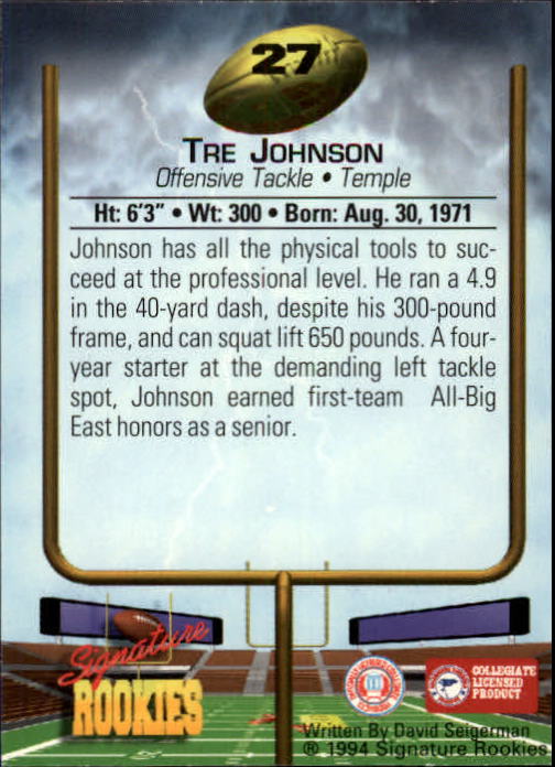 1994 Signature Rookies #27 Tre Johnson back image