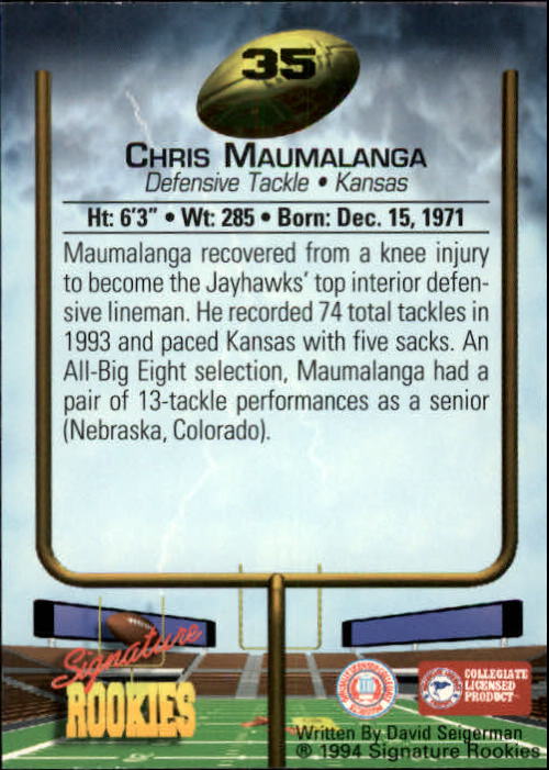 1994 Signature Rookies #35 Chris Maumalanga back image