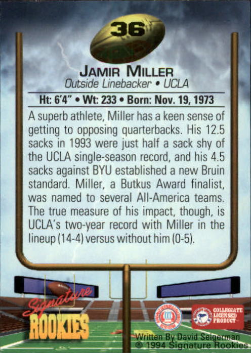 1994 Signature Rookies #36 Jamir Miller back image