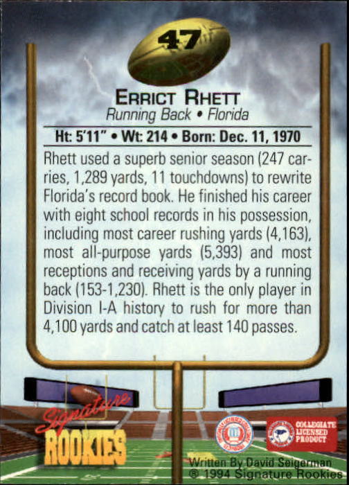 1994 Signature Rookies #47 Errict Rhett back image