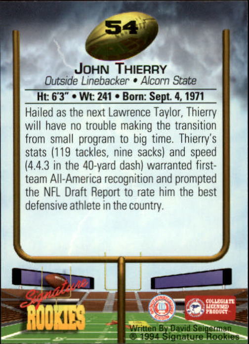 1994 Signature Rookies #54 John Thierry back image
