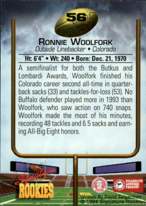 1994 Signature Rookies #56 Ronnie Woolfork back image