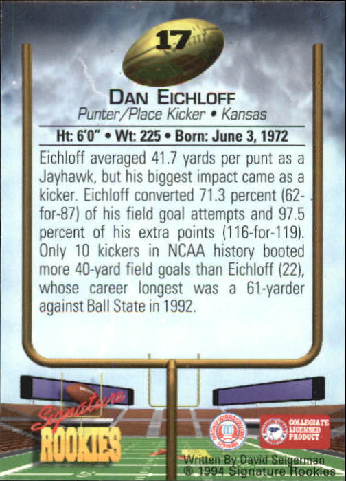 1994 Signature Rookies Autographs #17 Dan Eichloff back image