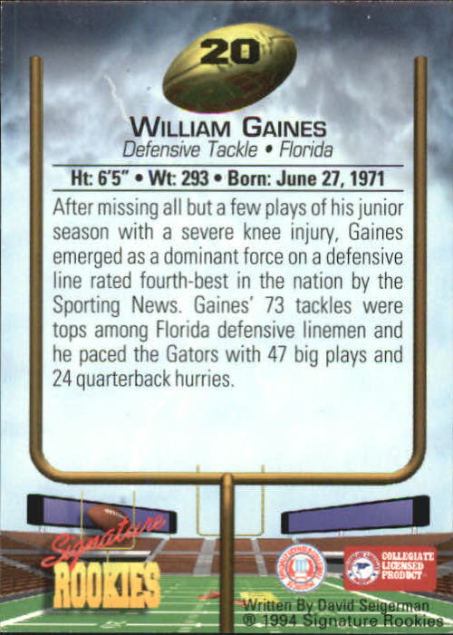 1994 Signature Rookies Autographs #20 William Gaines back image