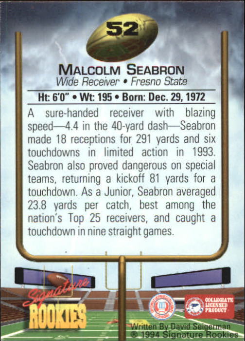 1994 Signature Rookies Autographs #52 Malcolm Seabron back image