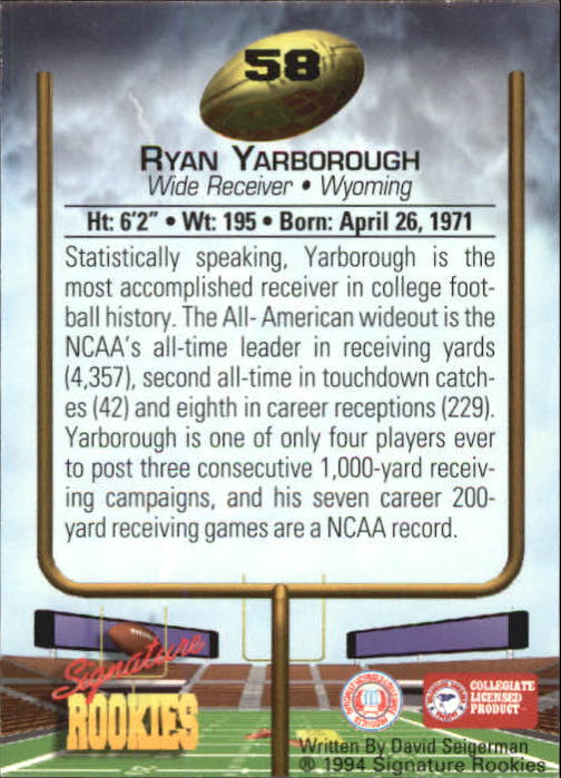 1994 Signature Rookies Autographs #58 Ryan Yarborough back image