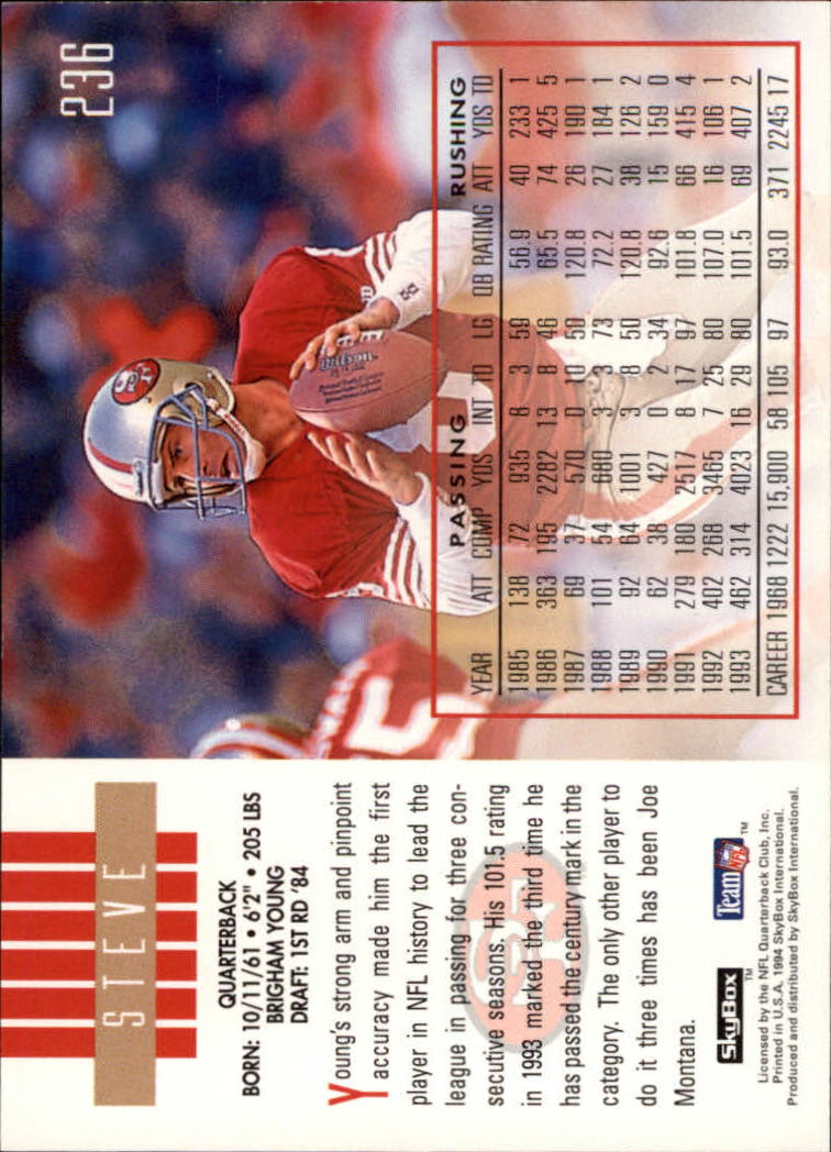 1994 SkyBox Impact #236 Steve Young back image