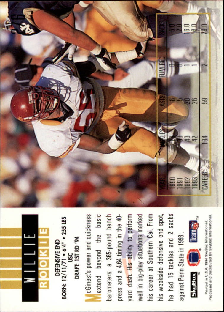1994 SkyBox Impact #276 Willie McGinest RC back image