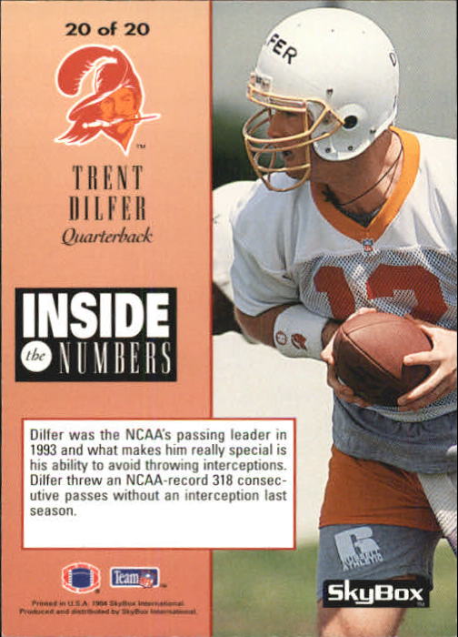 1994 SkyBox Premium Inside the Numbers #20 Trent Dilfer back image
