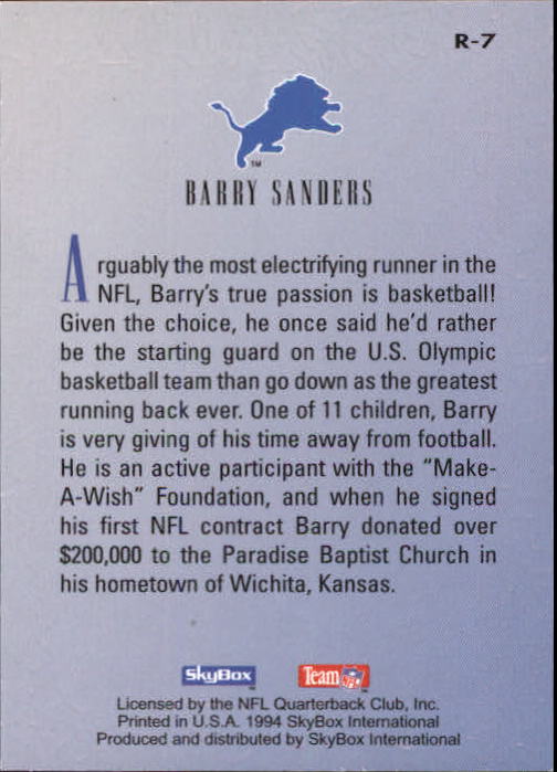 1994 SkyBox Premium Revolution #R7 Barry Sanders back image