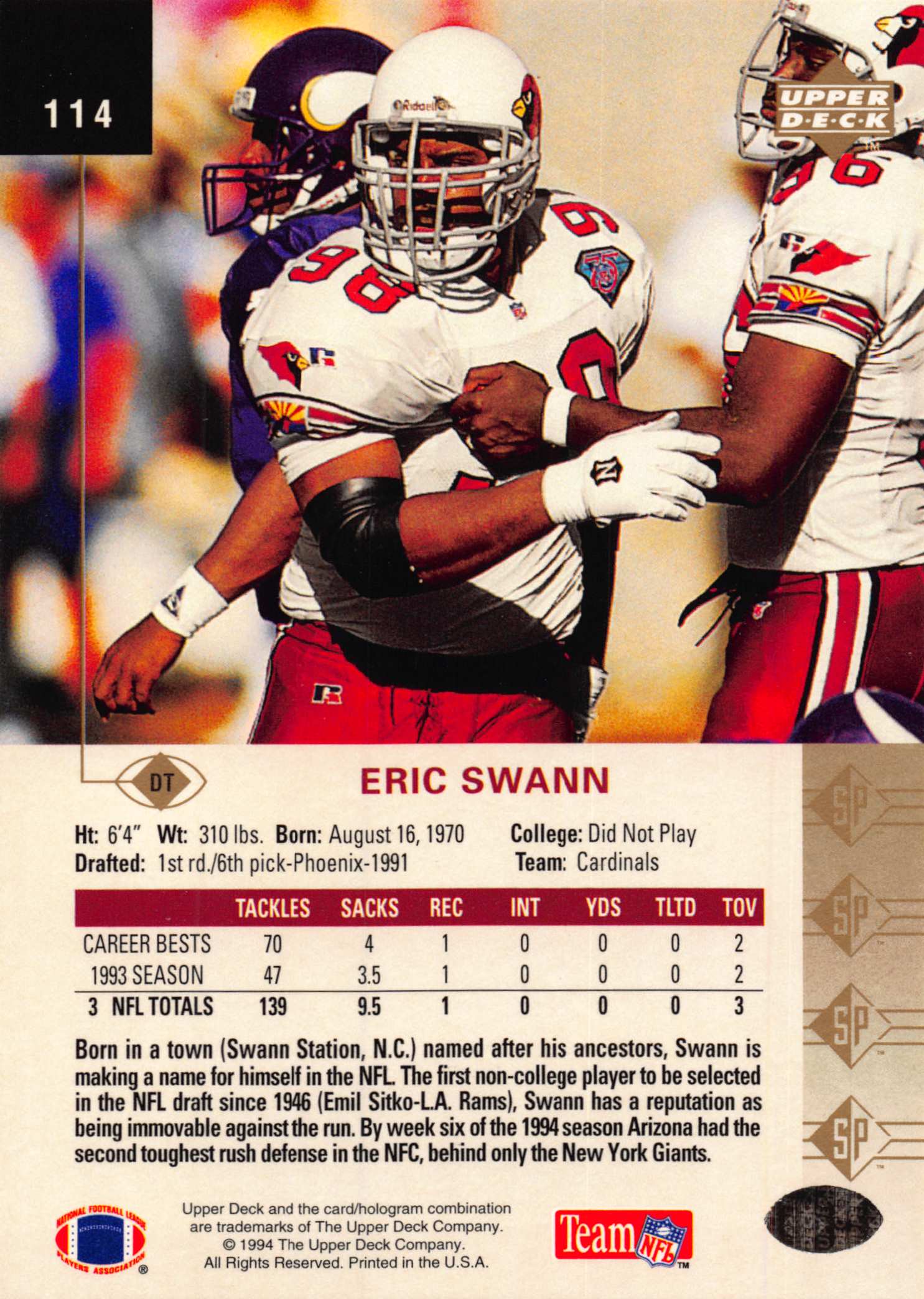 1994 SP #114 Eric Swann back image