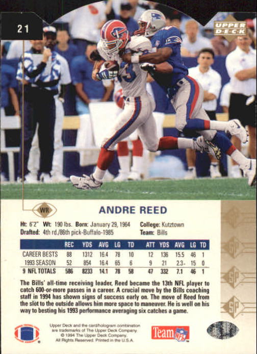 1994 SP Die Cuts #21 Andre Reed back image