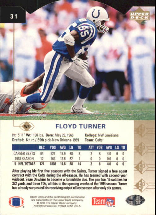 1994 SP Die Cuts #31 Floyd Turner back image