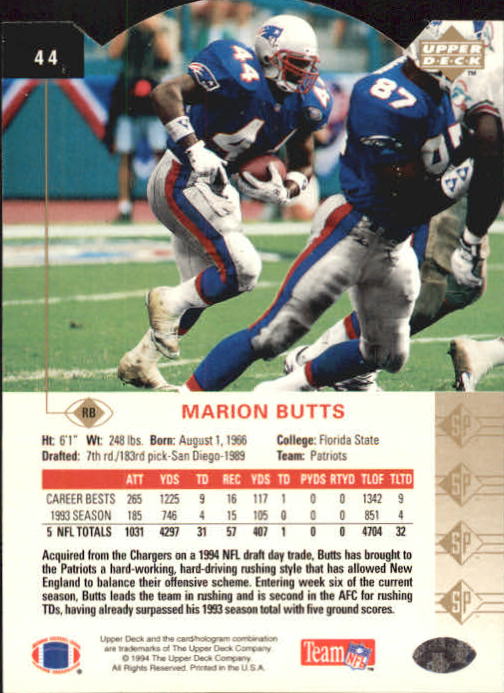 1994 SP Die Cuts #44 Marion Butts back image