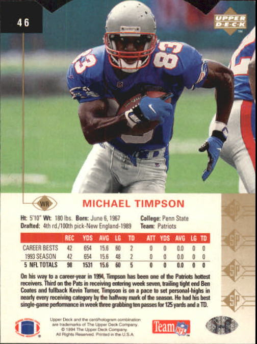 1994 SP Die Cuts #46 Michael Timpson back image