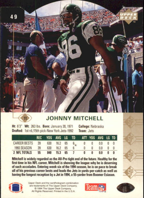 1994 SP Die Cuts #49 Johnny Mitchell back image