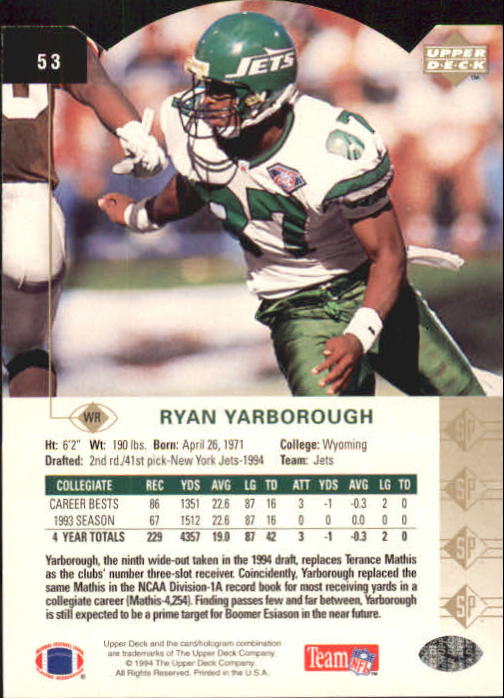 1994 SP Die Cuts #53 Ryan Yarborough back image