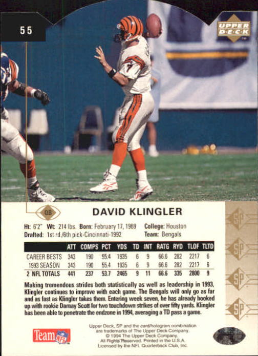 1994 SP Die Cuts #55 David Klingler back image