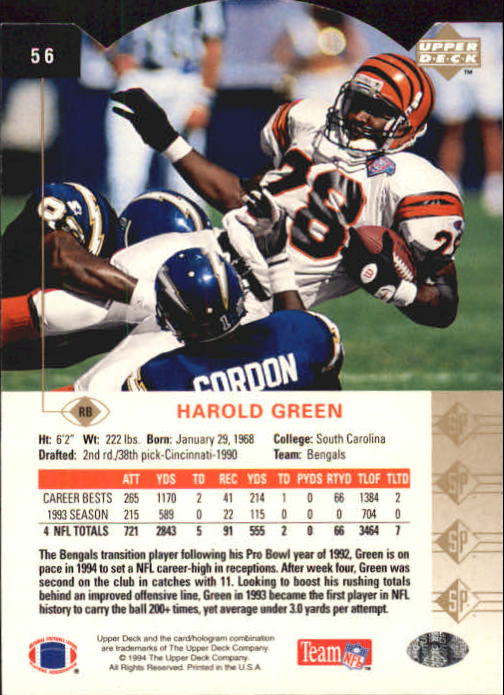 1994 SP Die Cuts #56 Harold Green back image