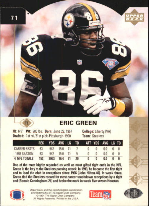 1994 SP Die Cuts #71 Eric Green back image