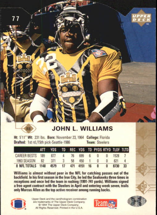 1994 SP Die Cuts #77 John L. Williams back image