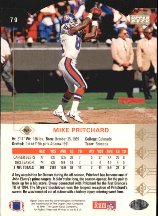 1994 SP Die Cuts #79 Mike Pritchard back image