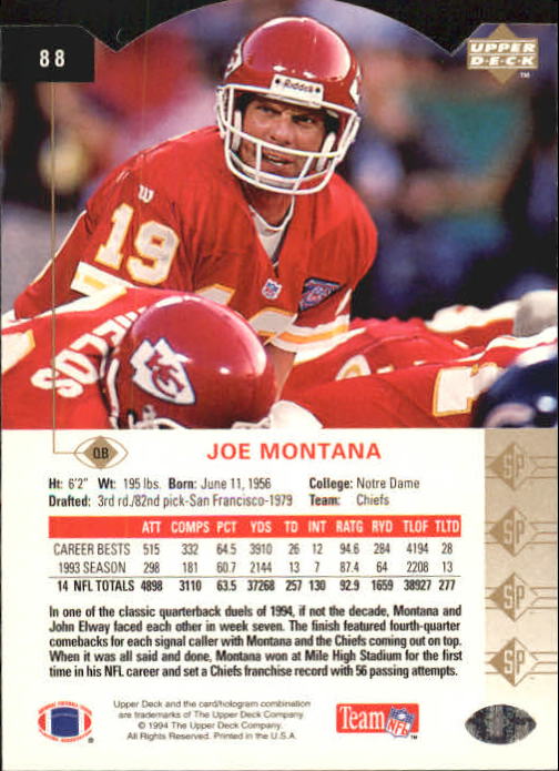 1994 SP Die Cuts #88 Joe Montana back image
