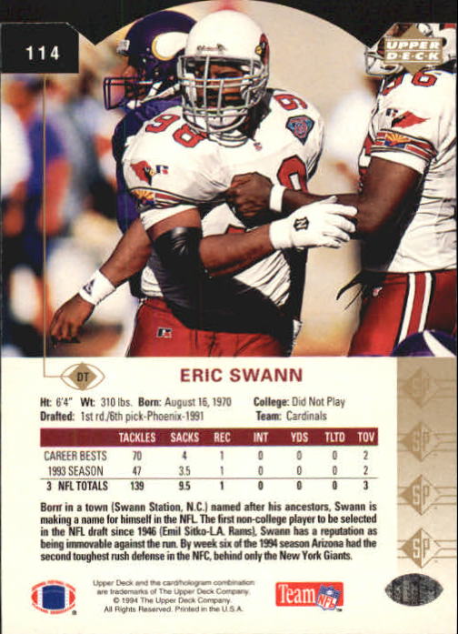 1994 SP Die Cuts #114 Eric Swann back image