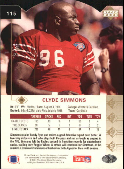 1994 SP Die Cuts #115 Clyde Simmons back image
