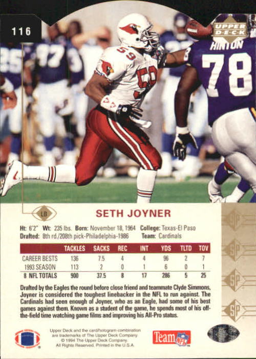 1994 SP Die Cuts #116 Seth Joyner back image