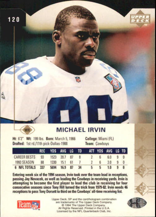 1994 SP Die Cuts #120 Michael Irvin back image