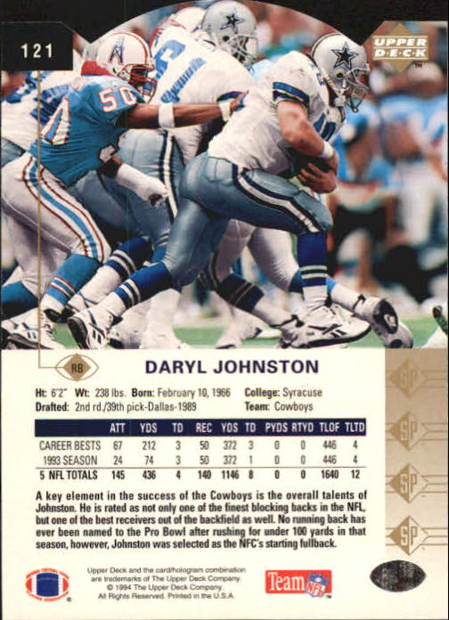 1994 SP Die Cuts #121 Daryl Johnston back image
