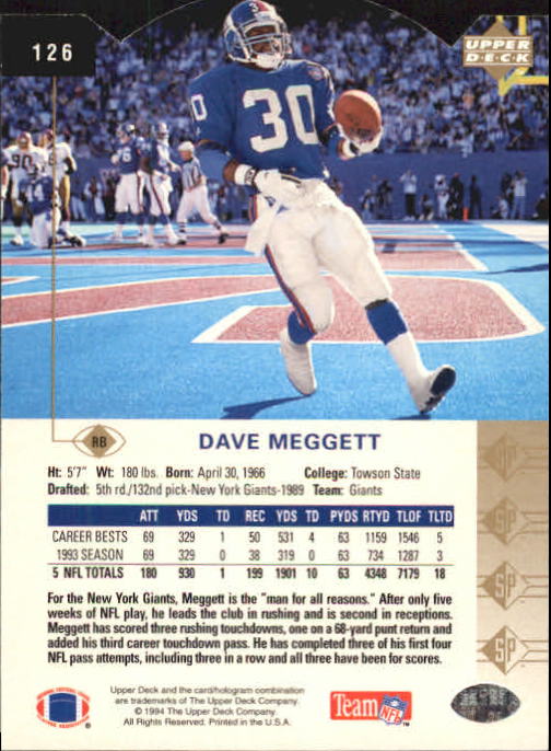 1993 Upper Deck Football #331 Dave Meggett at 's Sports