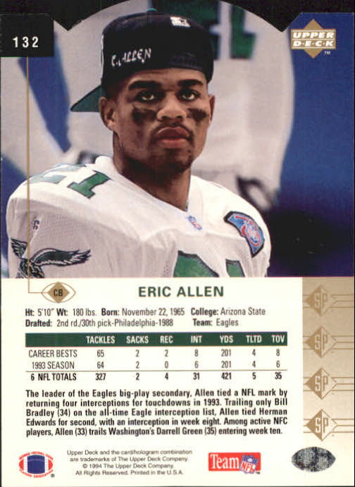 1994 SP Die Cuts #132 Eric Allen back image