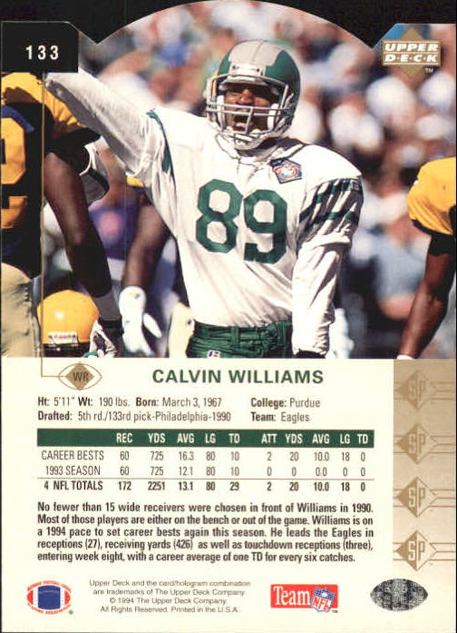 1994 SP Die Cuts #133 Calvin Williams back image
