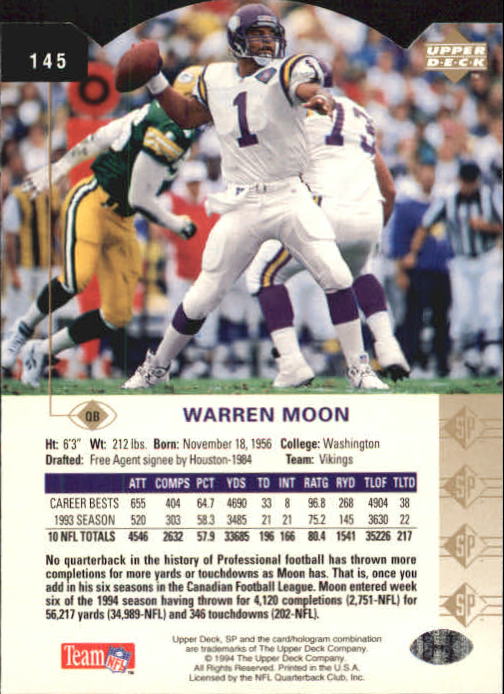 1994 SP Die Cuts #145 Warren Moon back image