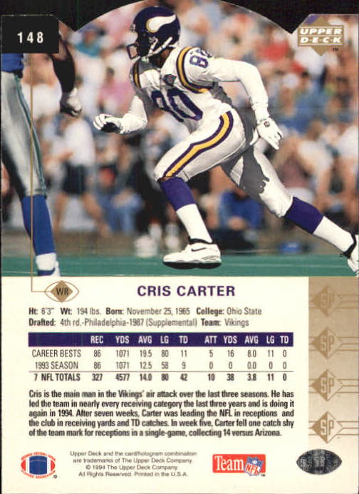 1994 SP Die Cuts #148 Cris Carter back image