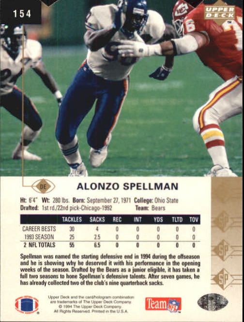 1994 SP Die Cuts #154 Alonzo Spellman back image