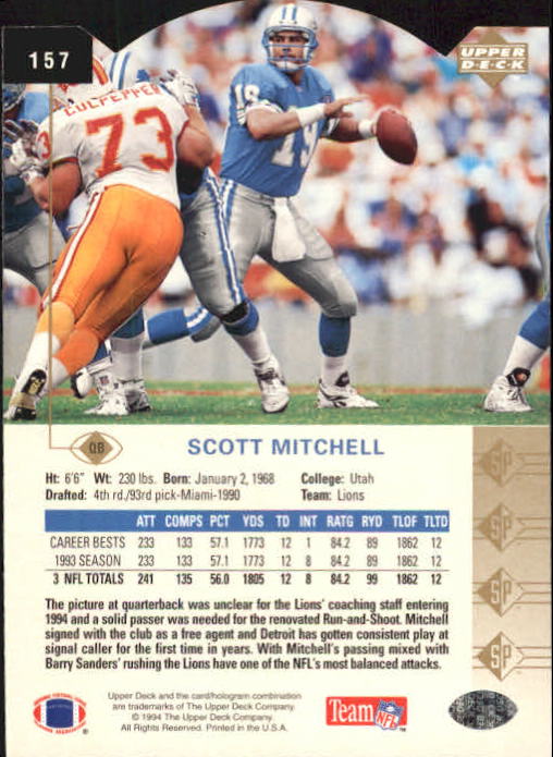 1994 SP Die Cuts #157 Scott Mitchell back image
