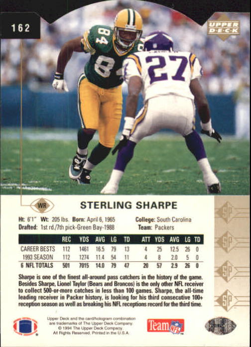 1994 SP Die Cuts #162 Sterling Sharpe back image