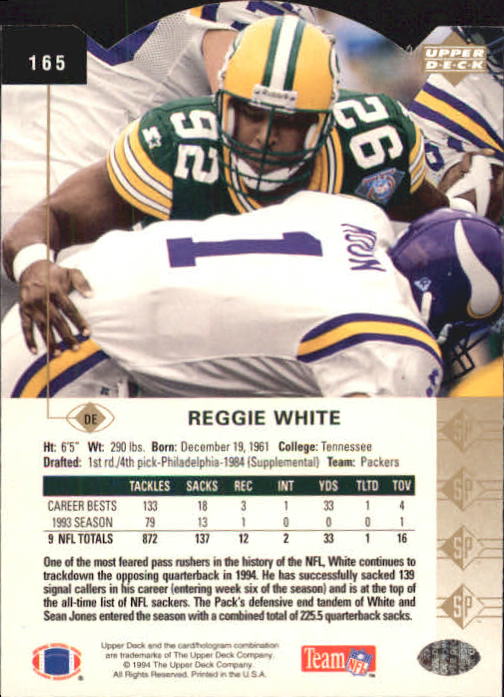 1994 SP Die Cuts #165 Reggie White back image