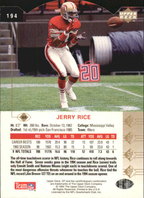 1994 SP Die Cuts #194 Jerry Rice back image