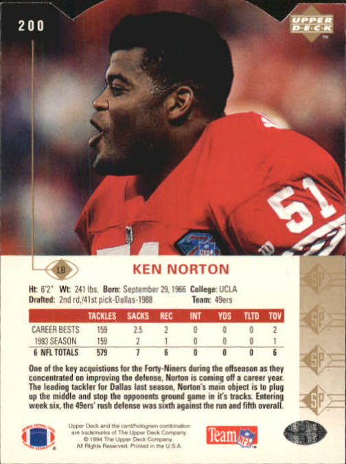 1994 SP Die Cuts #200 Ken Norton Jr. back image