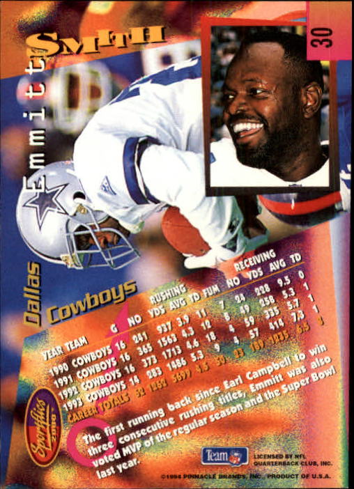 1994 Sportflics #30 Emmitt Smith back image