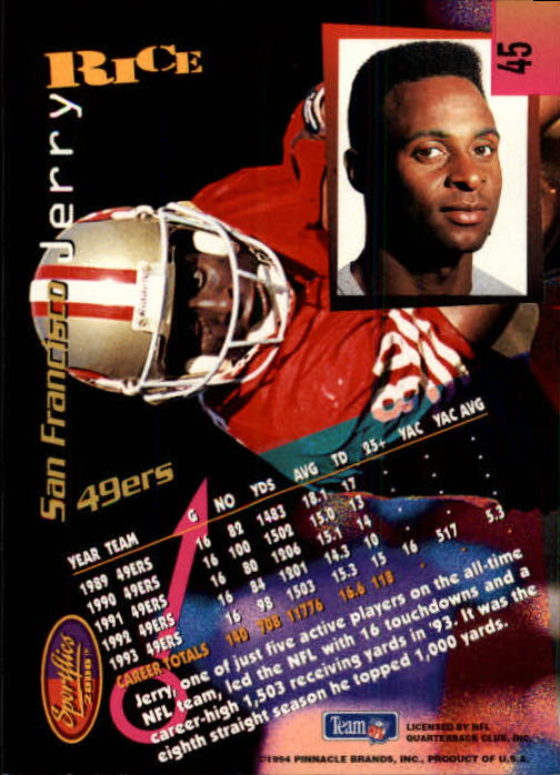 1994 Sportflics #45 Jerry Rice back image