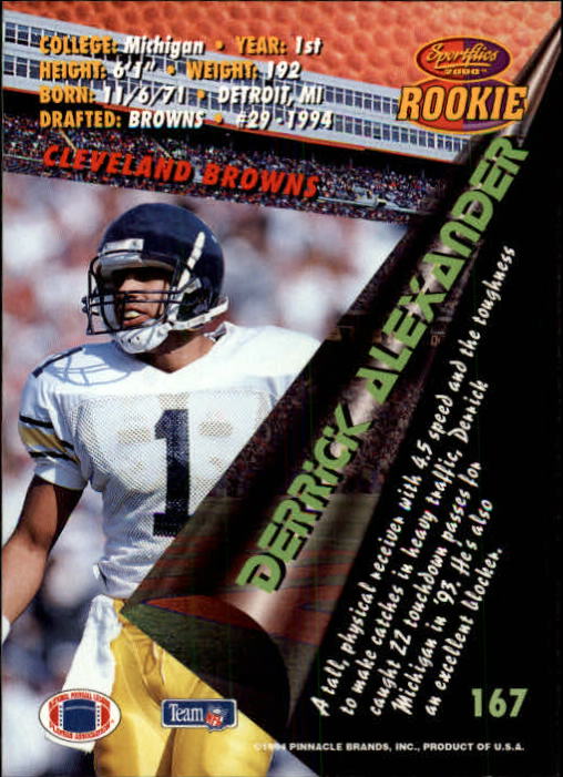 1994 Sportflics #167 Derrick Alexander WR RC back image