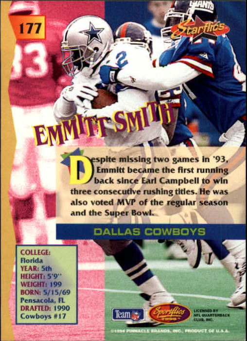 1994 Sportflics #177 Emmitt Smith SF back image