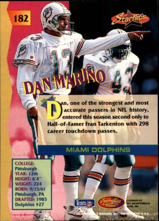 1994 Sportflics #182 Dan Marino SF back image