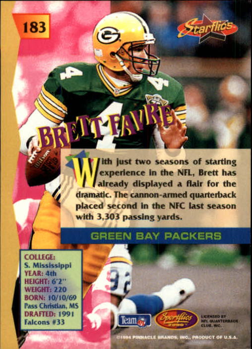 1994 Sportflics #183 Brett Favre SF back image